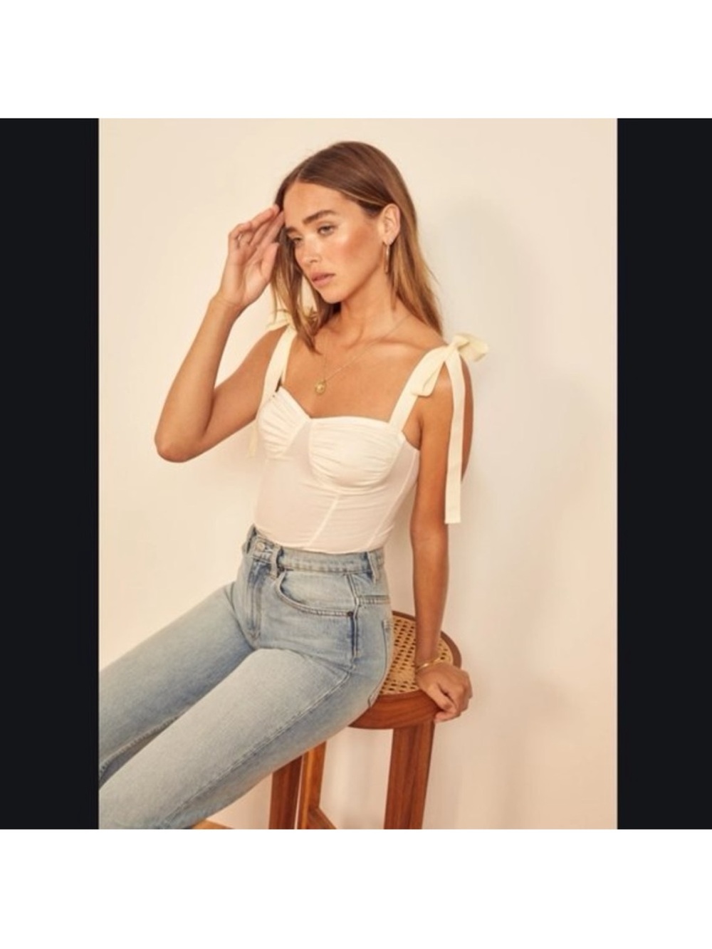 Reformation Cream Tie-Shoulder Bodysuit